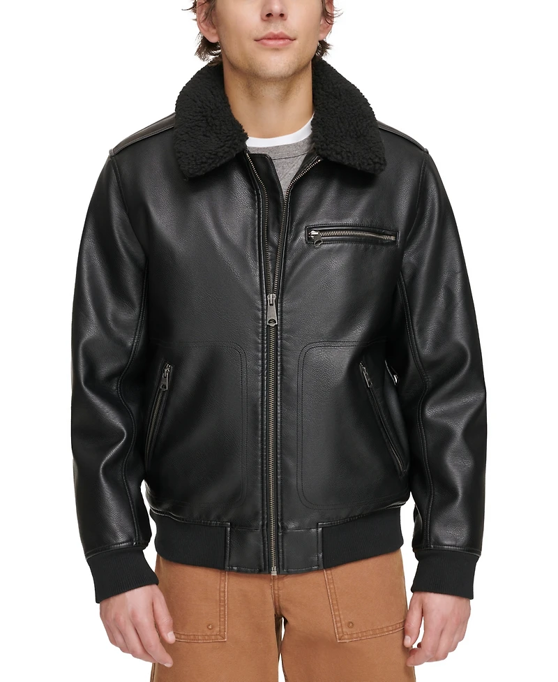 Levi's Men's Sherpa Collar Faux Leather Bomber Jacket