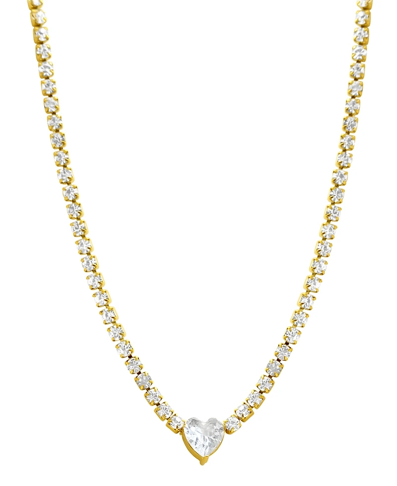 Adornia 14k Gold-Plated Crystal Heart Tennis Necklace, 14" + 3" extender