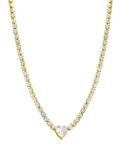 Adornia 14k Gold-Plated Crystal Heart Tennis Necklace, 14" + 3" extender