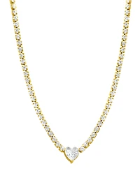 Adornia 14k Gold-Plated Crystal Heart Tennis Necklace, 14" + 3" extender