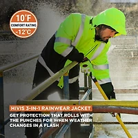 RefrigiWear Men's HiVis 3-in-1 Rainwear Jacket - High Visibility, Waterproof, Breathable, Reflective Safety Coat with Removable Liner