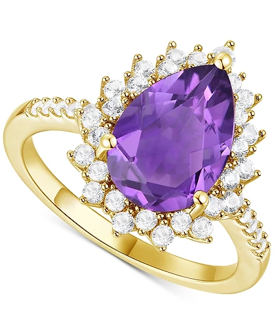 Amethyst (2-1/2 ct. t.w.) & Lab-Grown White Sapphire (5/8 Pear Halo Ring 14k Gold-Plated Sterling Silver (Also Blue Topaz)