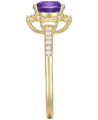 Amethyst (1-1/3 ct. t.w.) & Lab-Grown White Sapphire (1/4 Halo Ring 14k Gold-Plated Sterling Silver (Also Additional Gemstones)