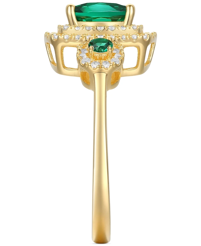 Lab-Grown Emerald (7/8 ct. t.w.) & White Sapphire (1/3 Double Halo Three Stone Ring (Also Additional Gemstones)