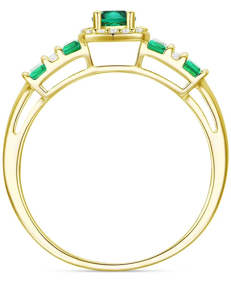Lab-Grown Emerald (1/2 ct. t.w.) & Lab-Grown White Sapphire (1/10 ct. t.w.) Halo Ring in 14k Gold-Plated Sterling Silver