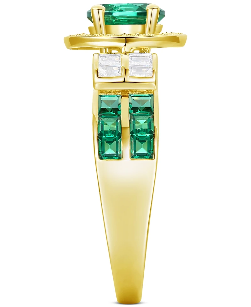 Lab-Grown Emerald (7/8 ct. t.w.) & White Sapphire (1/3 Statement Ring 14k Gold-Plated Sterling Silver (Also Additional Gemst