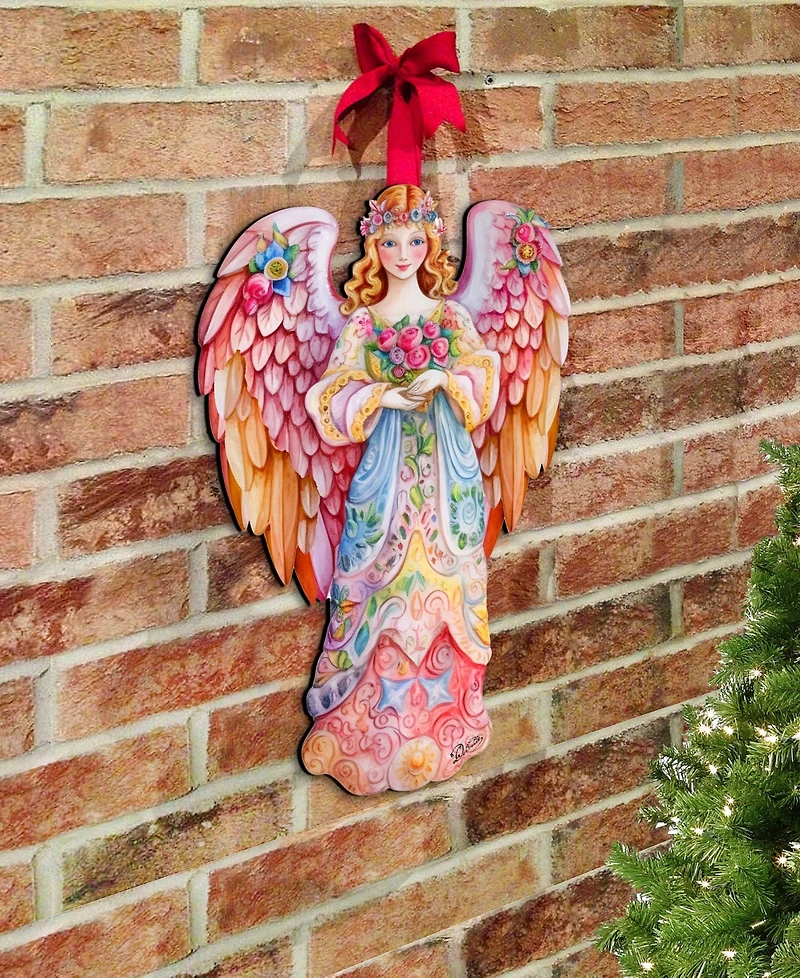 Designocracy Floral Angel Christmas Door Decor Wooden Wall Decor G. DeBrekht