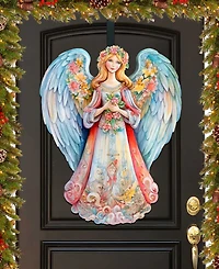 Designocracy Floral Angel Christmas Wooden Door Decor Wall Decor G. DeBrekht