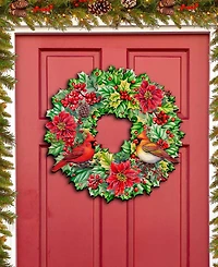Designocracy Cardinal Garland Wreath Christmas Door Hanger Wooden Door Decor G. DeBrekht