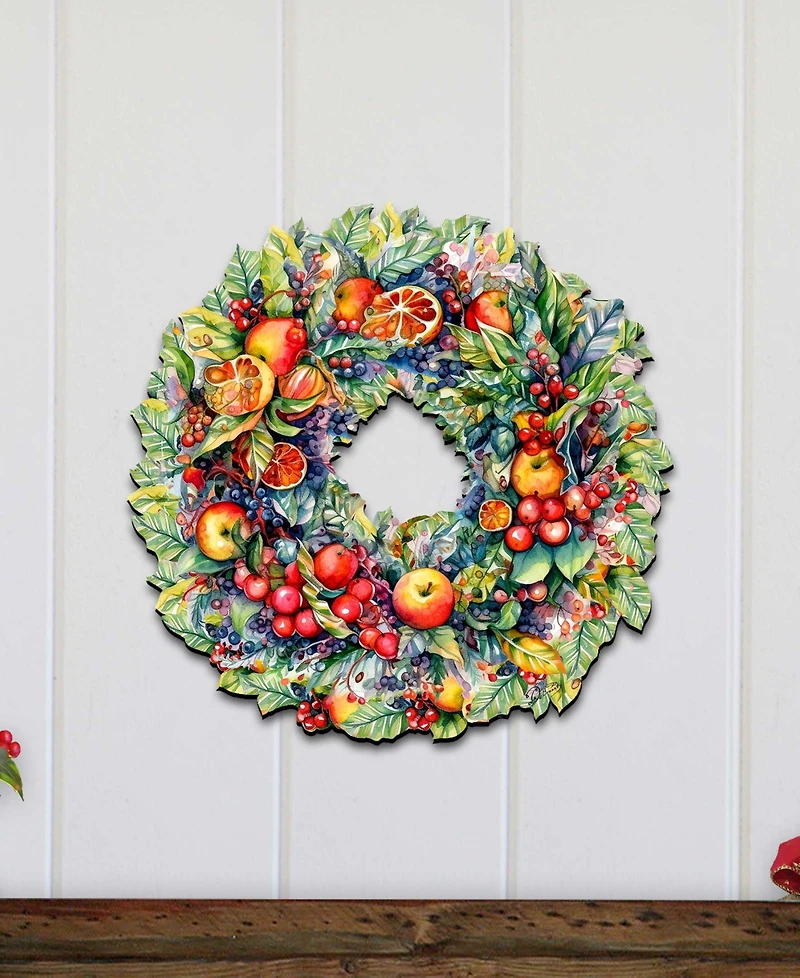 Designocracy Holiday Wooden Door Decor Wall Decor Summer Harvest Fruit Wreath G. DeBrekht