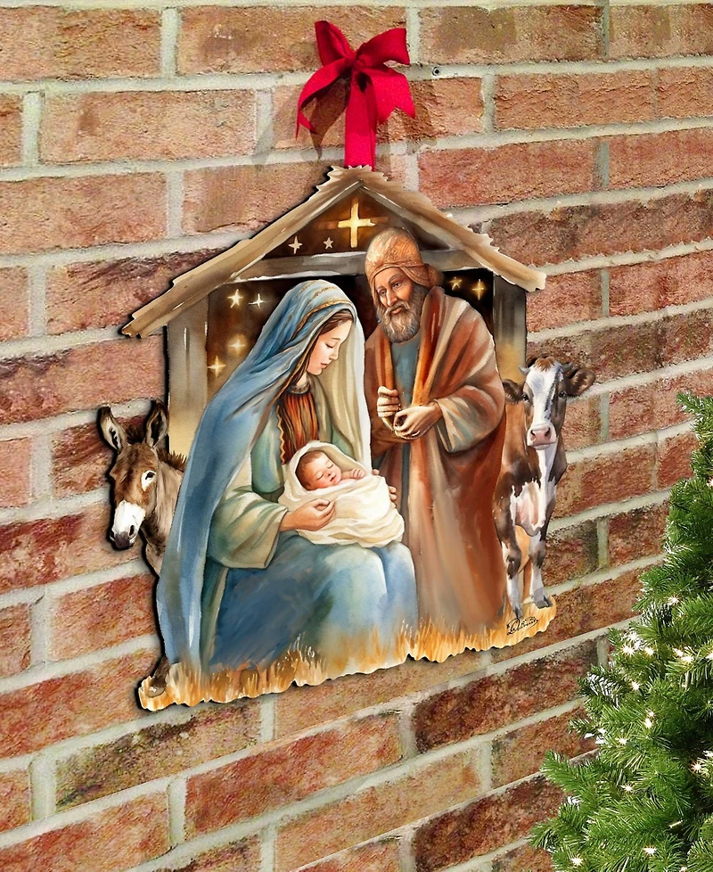 Designocracy Born Under Bright Star Nativity Christmas Wooden Door Decor G. DeBrekht