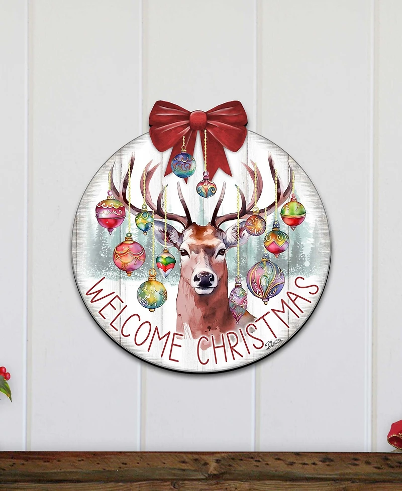 Designocracy Welcome Christmas Wooden Door Decor Welcome Sign Hanging Decoration G. DeBrekht