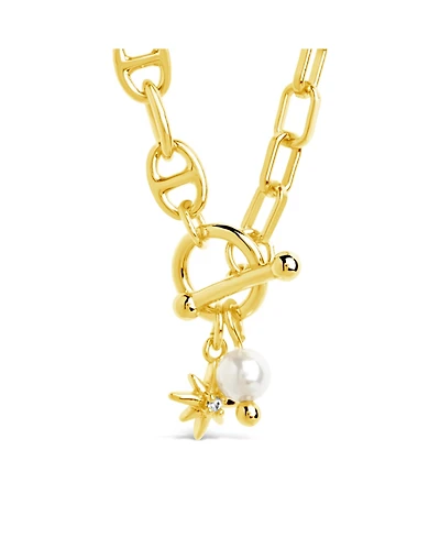 Sterling Forever Cubic Zirconia Genuine Shell Pearl Ava Toggle Necklace