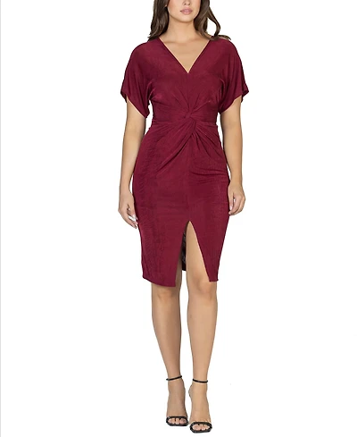24seven Comfort Apparel Women's Short Sleeve V-neck Twist Front Dress