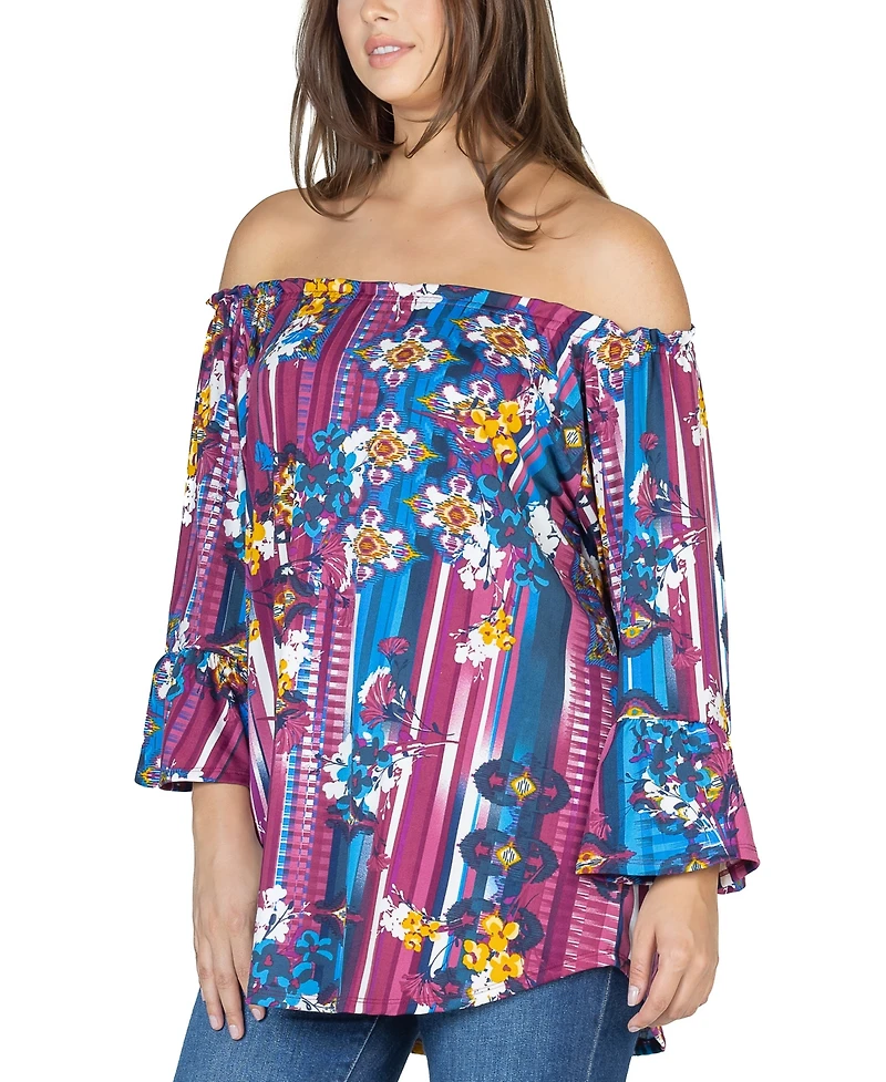 24seven Comfort Apparel Women's Floral Losse Fit Tunic Top