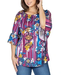 24seven Comfort Apparel Women's Floral Losse Fit Tunic Top