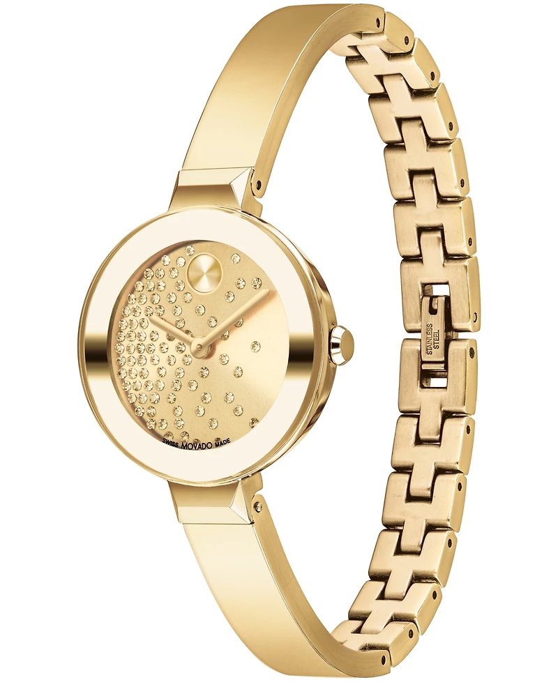 Movado Women's Bold Bangles Swiss Quartz Ionic Plated Light Gold-Tone 2 Steel Watch 28mm