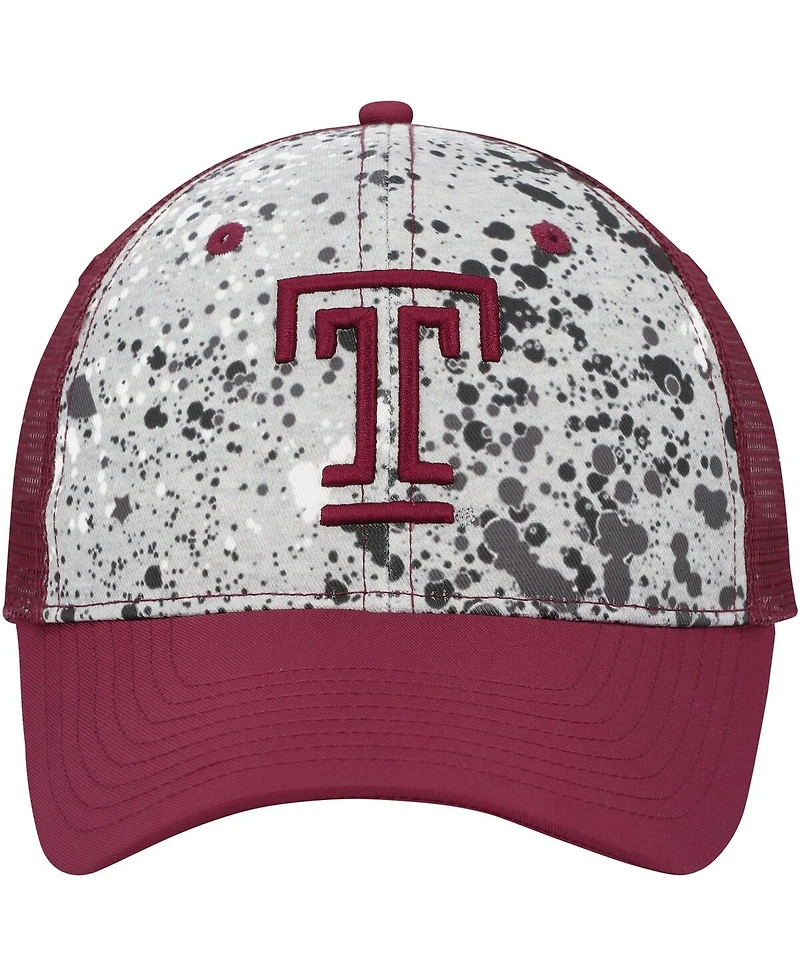 Men's Colosseum Gray, Cherry Temple Owls Love Fern Trucker Snapback Hat