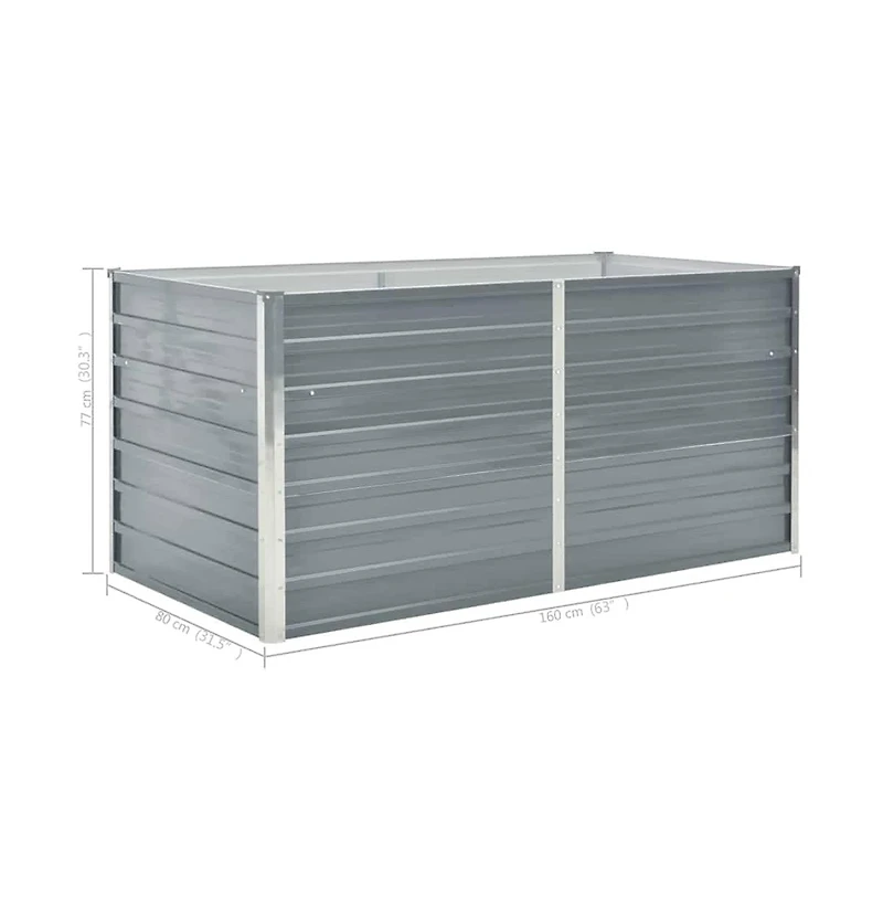 Raised Garden Bed 63"x31.5"x30.3" Galvanized Steel Gray