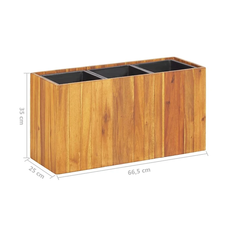 Garden Raised Bed with 3 Pots Solid Acacia Wood