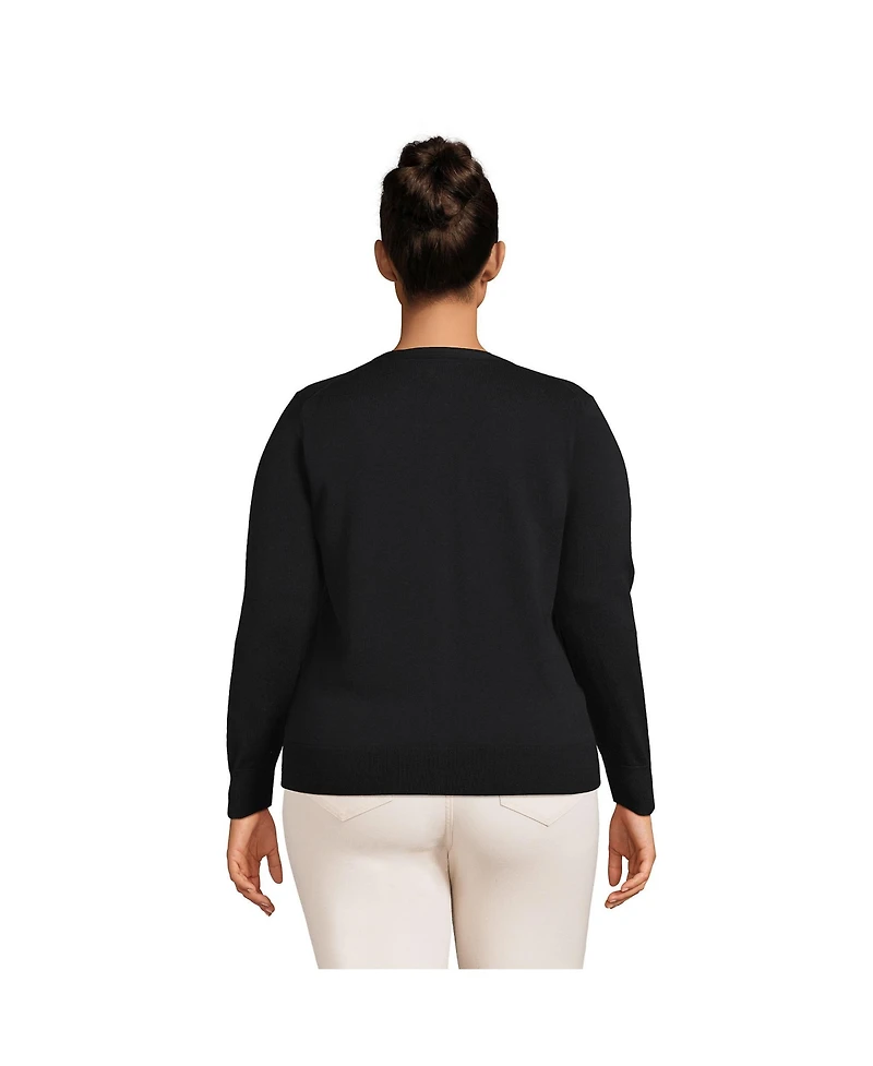 Lands' End Plus Fine Gauge Cotton Cardigan Sweater