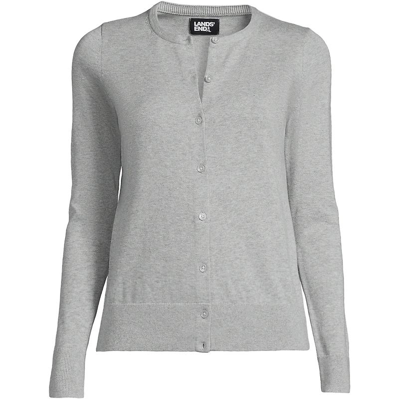 Lands' End Plus Fine Gauge Cotton Cardigan Sweater