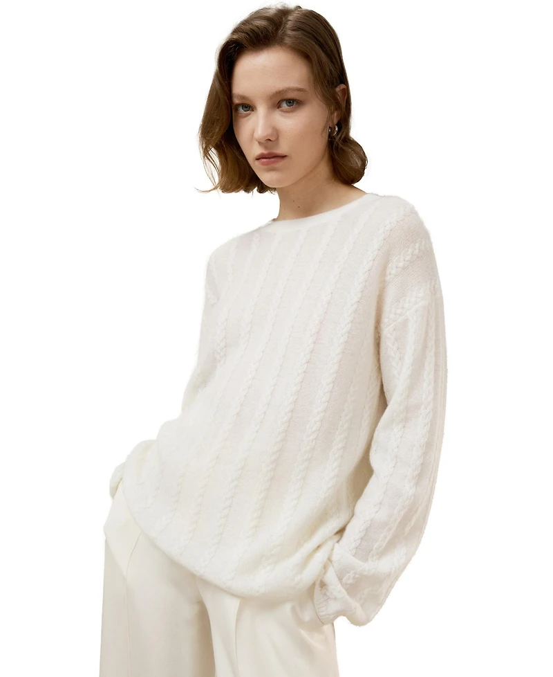 Lilysilk Women's Semi-Sheer Cashmere Cable-knit Sweater