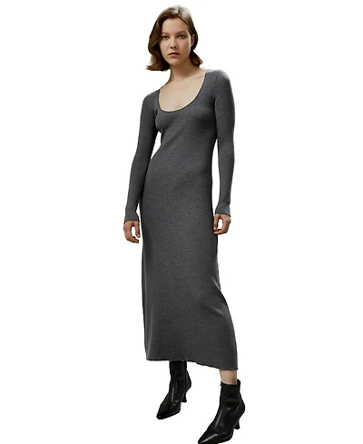 Lilysilk Women's Ribbed bodycon Merino Wool Midi-dress