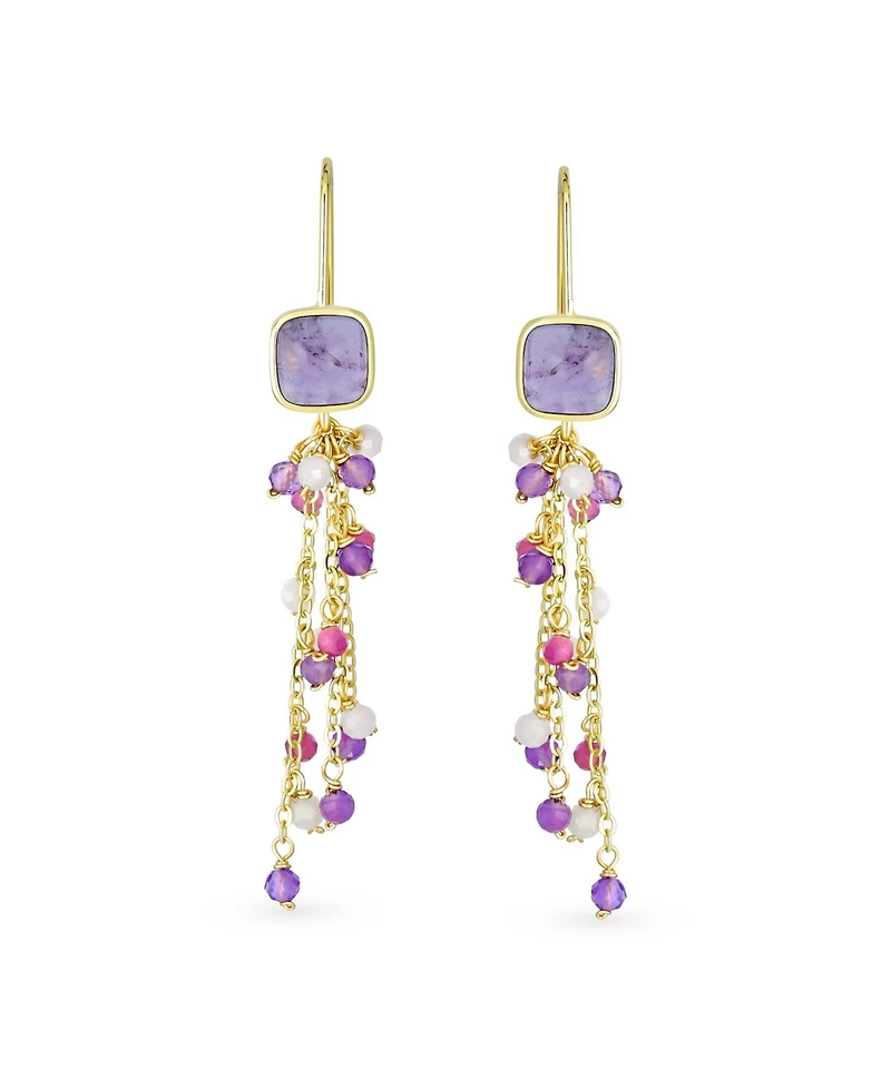 Bling Jewelry Waterfall Tassel Natural Stones Mixed Cluster Bead Accent Dangle Earrings Gold Plated Fish Hook