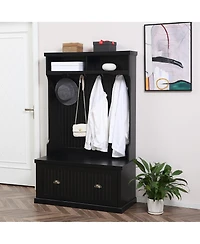 Homcom Modern Hall Tree, Coat Rack with Shoe Storage Bench 4 Double Hooks