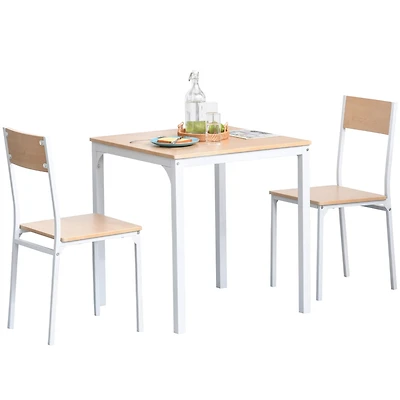 Homcom 3-Piece Wooden Square Dining Table Set with 1 Table and 2 Chairs, White