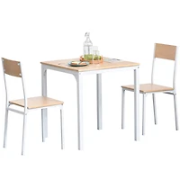 Homcom 3-Piece Wooden Square Dining Table Set with 1 Table and 2 Chairs, White