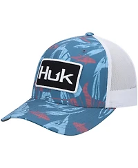 Men's Huk Blue Ocean Palm Trucker Logo Snapback Hat