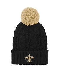 Big Girls Black New Orleans Saints Team Cable Cuffed Knit Hat with Pom