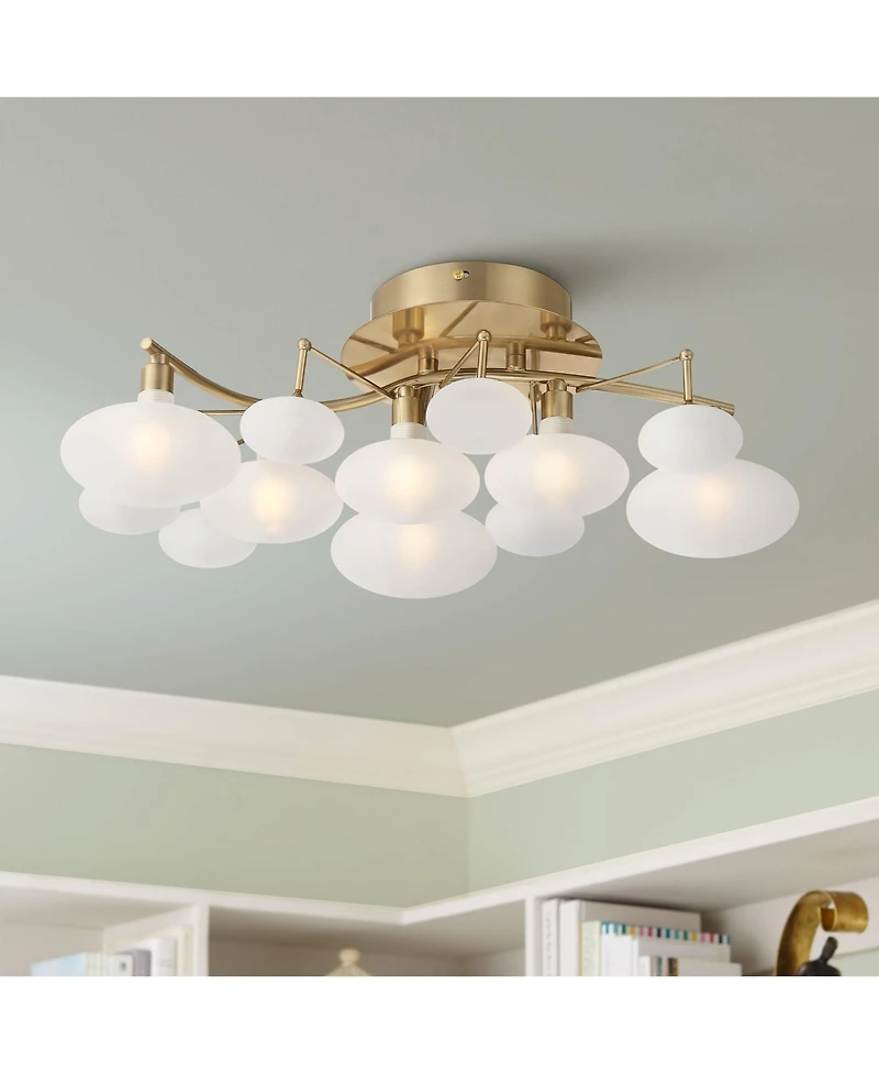Possini Euro Design Modern Ceiling Light Semi Flush Mount Fixture 19 1/4" Wide Soft Gold 6-Light Opal Glass Shade Bedroom Kitchen