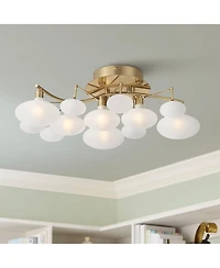 Possini Euro Design Modern Ceiling Light Semi Flush Mount Fixture 19 1/4" Wide Soft Gold 6-Light Opal Glass Shade Bedroom Kitchen
