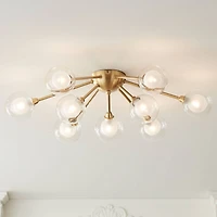 Possini Euro Design Spheres Modern Ceiling Light Flush Mount Fixture 28" Wide Warm Brass 9-Light Led Clear Globe Glass for Bedroom Kitchen Living