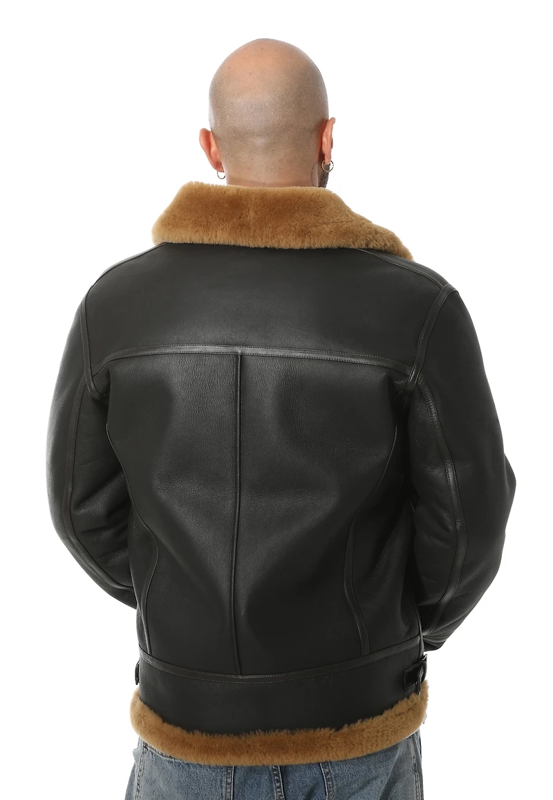 Furniq Uk Men's Shearling Raf B3 Aviator Jacket, Silky Brown with Ginger Wool