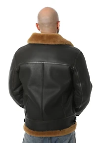 Furniq Uk Men's Shearling Raf B3 Aviator Jacket, Silky Brown with Ginger Wool