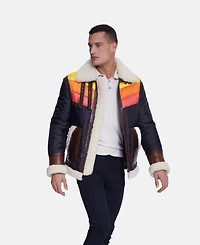 Furniq Uk Men's Puffer Jacket, Cracked Brown With Beige Curly Wool