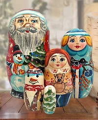 Designocracy Santa Family Matryoshka Nesting Hand-Painted Doll Set of 5 by G. DeBrekht