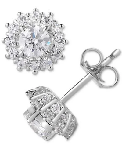 Diamond Halo Stud Earrings Collection In 14k White Gold