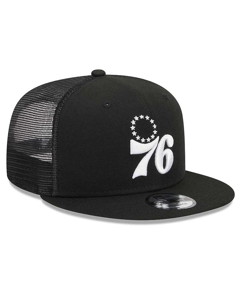 Men's New Era Black Philadelphia 76ers Evergreen 9FIFTY Trucker Snapback Hat