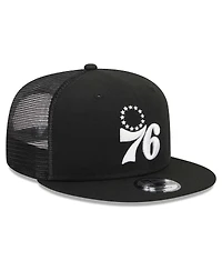 Men's New Era Black Philadelphia 76ers Evergreen 9FIFTY Trucker Snapback Hat