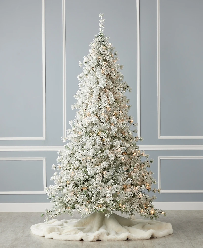 Seasonal Flocked Winter Fir 7.5' Pre-Lit Flocked Hard Needle Tree with Metal Stand 735 Tips, 300 Warm Led Remote, Ez-Connect, Storage Bag