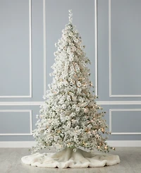 Seasonal Flocked Winter Fir 7.5' Pre-Lit Flocked Hard Needle Tree with Metal Stand 735 Tips, 300 Warm Led Remote, Ez-Connect, Storage Bag