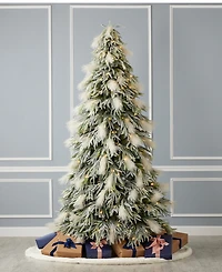 Seasonal Pine and Pampas 7.5' Pre-Lit Flocked Pe Mixed Pvc Tree, 5580 Tips, 80 Pieces Pampas, 550 Warm Led, Ez-Connect, Remote, Storage Bag