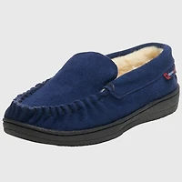 Alpine Swiss Men's Moccasin Slippers Genuine Suede House Shoe Memory Foam Insole Plush Faux Shearling Lining Comfy Indoor Outdoor Anti-Slip Rubber Sol
