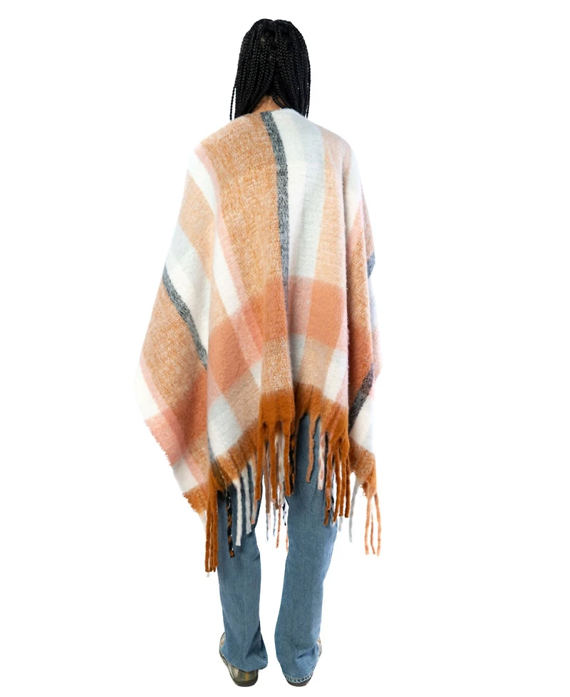 Marcus Adler Plaid Fringe Cape Sweater
