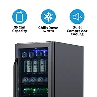 Newair 15" Built-in 96 Can Beverage Fridge in Stainless Steel with Precision Temperature Controls and Adjustable Shelves
